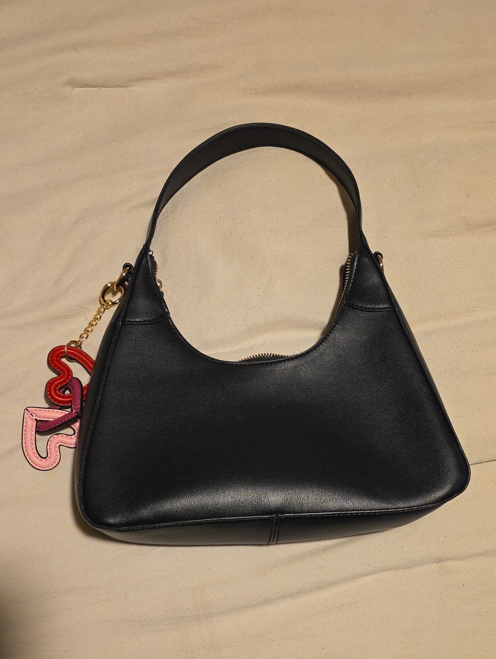 Black Women’s Shoulder Bag with Pink & Red Charm